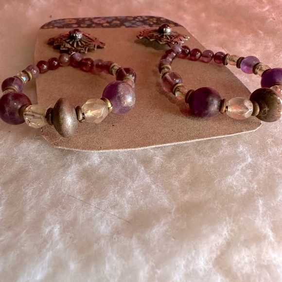 Southwest Inspired Beaded Hoop Amethyst Earrings - Picture 7 of 8
